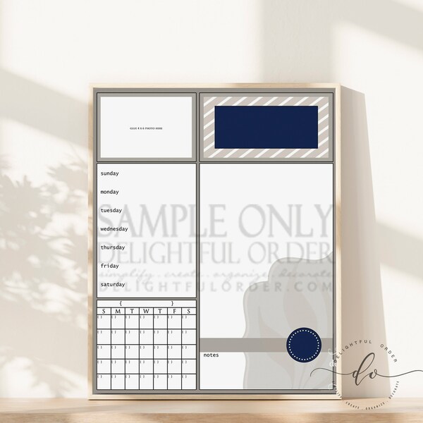 Digital Dry Erase Calendar  - 16x20 Tan & Blue Stripe Child Message Center (JPEG Digital File) - Instant Download - You Print - You Frame