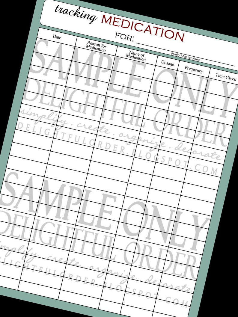 Tracking Medication Chart PDF Printable File Instant Digital | Etsy