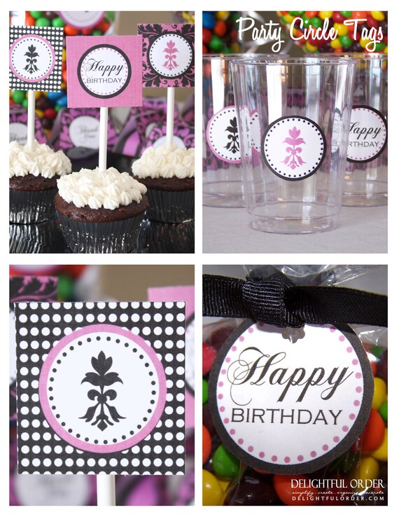 Damask Birthday Party Package 12 Pdf Printable Files Etsy