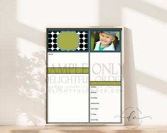 Digital Dry Erase Calendar - 11x14 Black & Green Child Message Center (JPEG Digital File) - Instant Download - You Print - You Frame