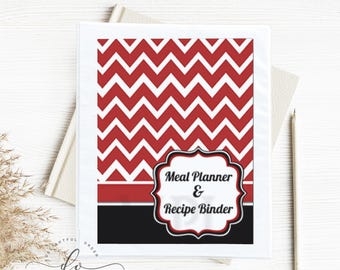 Carpeta de recetas con diseño de chevrones rojos y negros (26 páginas) - Archivos PDF imprimibles - Descarga digital instantánea