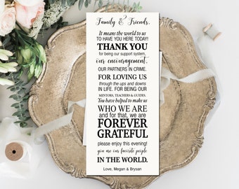 Editable Thank You Place Cards, Elegant, Typography Printable Template, DIY Wedding, PDF, Instant Download - Editable Printable File