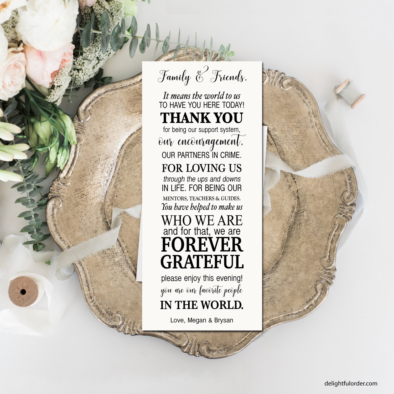 Editable Thank You Place Cards Elegant Typography Printable Etsy
