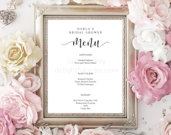 Signo de menú editable, diseño elegante y moderno, plantilla imprimible, bricolaje, menú de despedida de soltera, signo de boda, PDF, archivo imprimible editable de 8,5"x11"