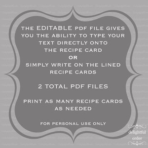 Editable and Printable 4 x 6 Lime Damask Recipe Cards 2 PDF Files Instant Digital Download image 5