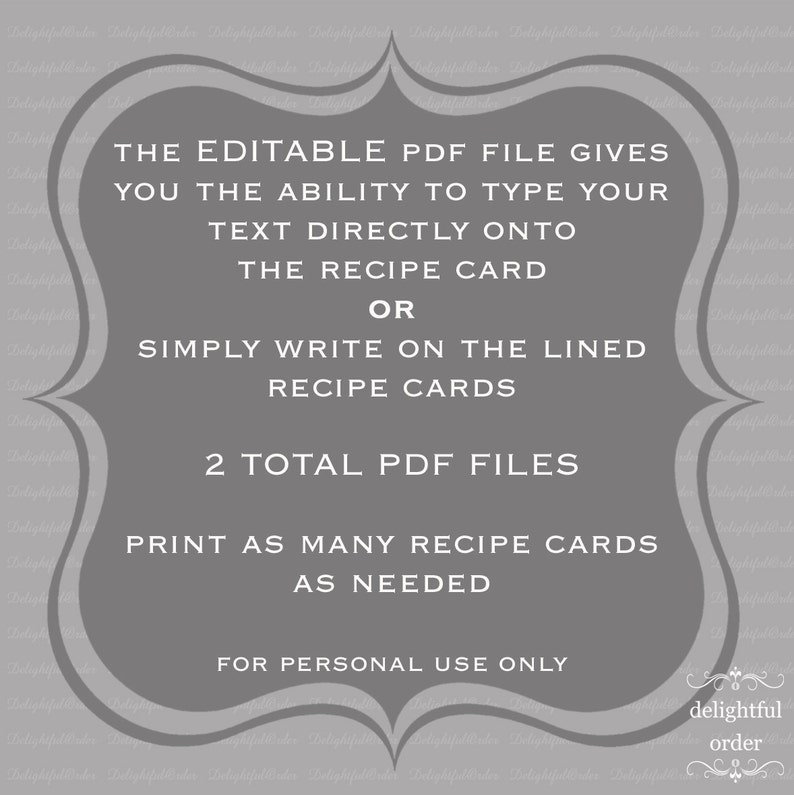 Editable and Printable 4 x 6 Lime Damask Recipe Cards 2 PDF Files Instant Digital Download image 5