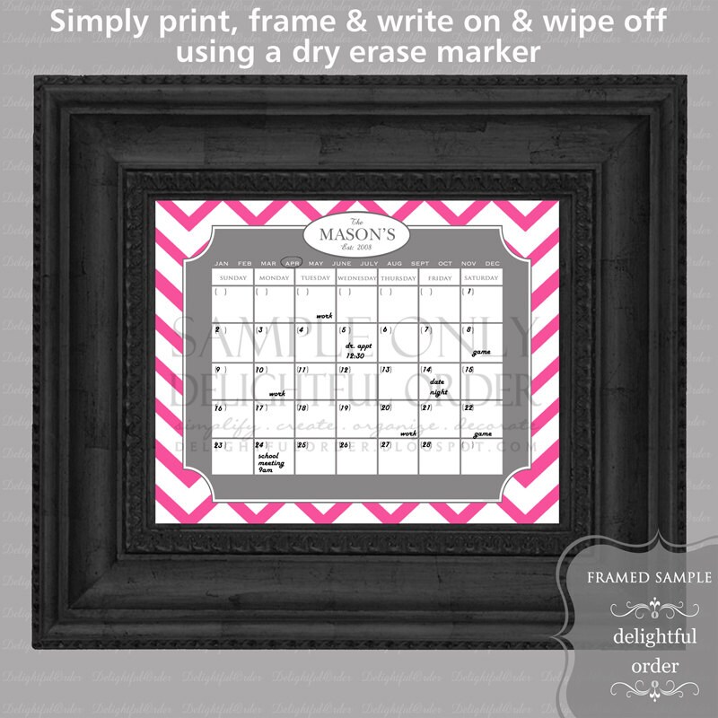 Digital Dry Erase Calendar 16x20 Custom Chevron Calendar Etsy