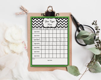 Editable Lime Chevron Chore Chart  - PDF File - Instant Digital Download