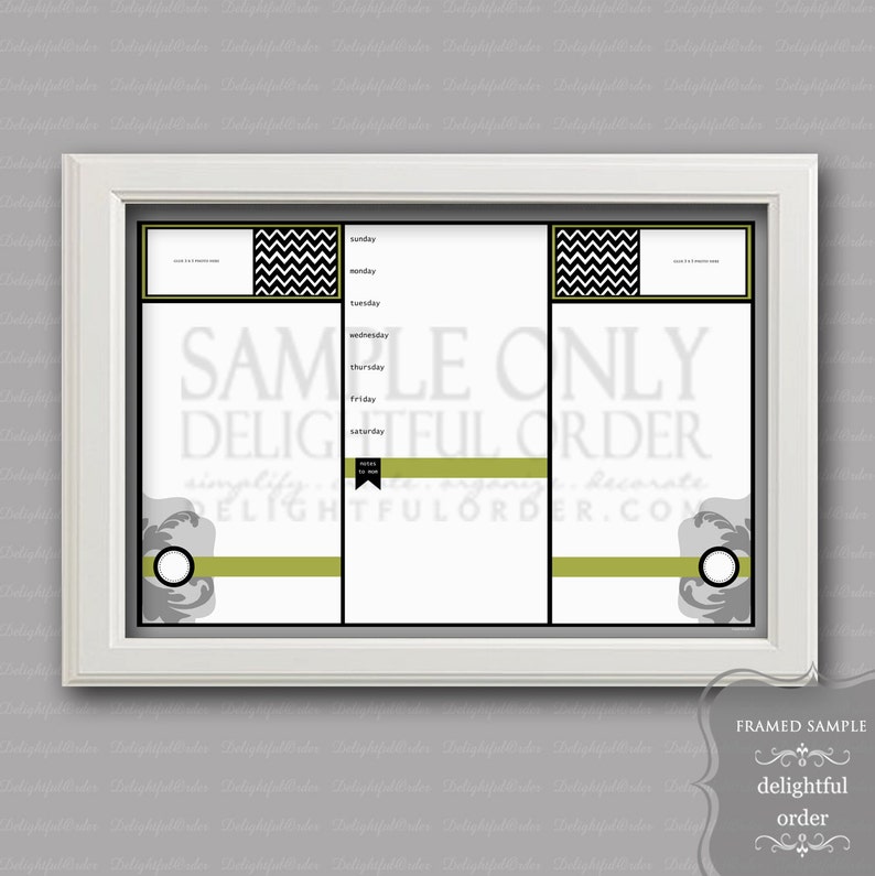 Digital Dry Erase Calendar 20x30 2 in 1 Green Chevron Child Message Center JPEG Digital File Instant Download You Print You Frame image 1