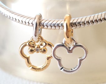 Colgante divisible de Mickey y Minnie Mouse, compatible con pulseras Pandora