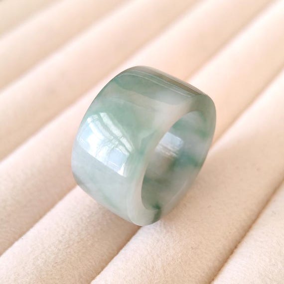 Icy Green Jadeite Ring: Natural Untreated Jade Band Ring for Women US 7.5