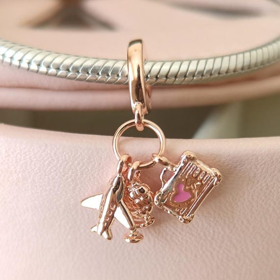 Airplane, Globe & Suitcase Triple Dangle Charm:for Pandora