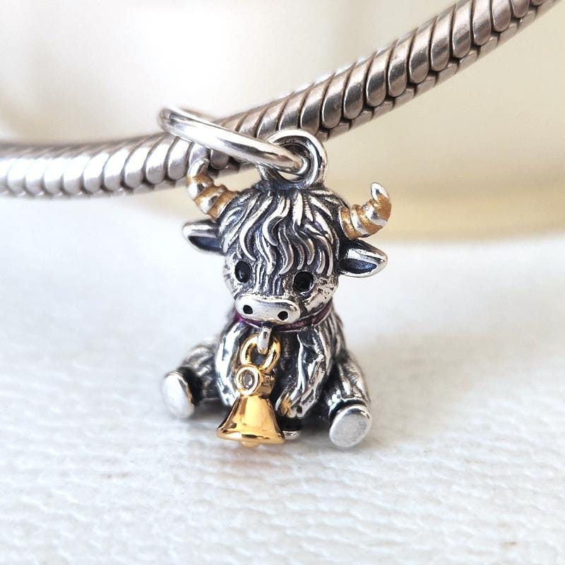 Sterling Silver Highland Cow Charm Beads– romanticwork Sterling Silver Highland Cow Charm for Bracelet - 0.52x0.61 Inch main image 2