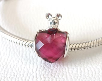 Charm de corazón de Mickey Mouse de Disney en plata de ley, compatible con Pandora