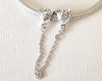 Disney Mickey Minnie Heart 925 sterlingzilver veiligheidsketting bedel Pandora armbanden compatibel