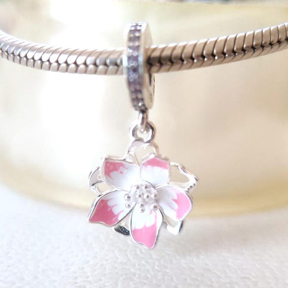 Pink Cherry Blossoms Flowers Dangle Charm:fits Pandora Bracelet