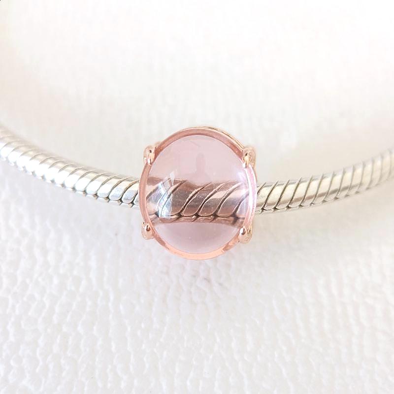 Pink Oval Cabochon Charm:for Pandora Bracelet Rose Gold Charm Bead