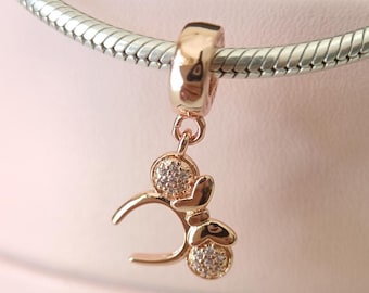 Minnie Mouse Hair Band Charm: Fits Pandora Bracelet, Rose Gold Finish