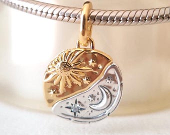 Sun and Moon Medallion Dangle Charm:fits Pandora Charm Bracelets