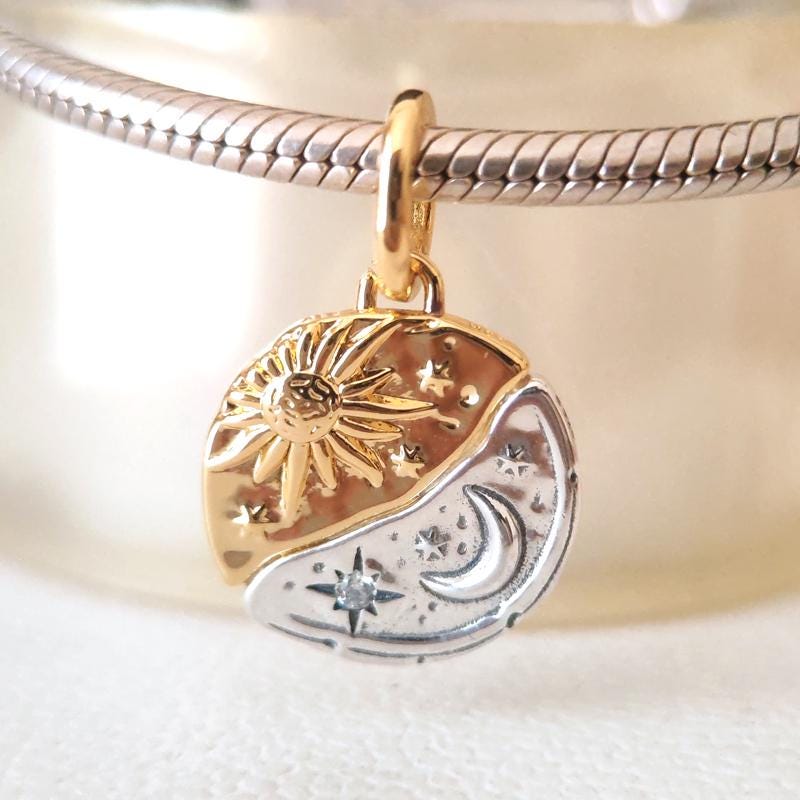 Sun and Moon Medallion Dangle Charm:fits Pandora Charm Bracelets