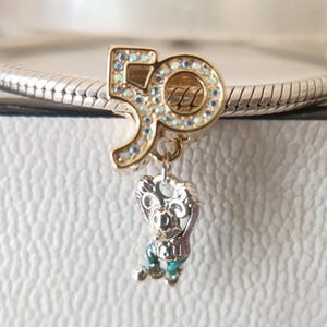 Ciondolo Disney Mickey 50° anniversario: compatibile con braccialetti stile Pandora/regalo di bigiotteria/regalo per lei/perlina in argento europeo