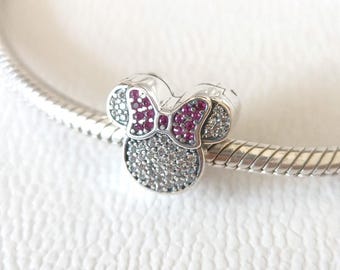 Minnie Mouse Sterlingsilverklämma Berlock, Disney-inspirerad armbandspärla