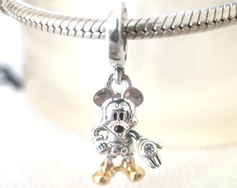 Disney 100th Anniversary Mickey Mouse Sterling Silver Dangle Charm Pandora Compatible