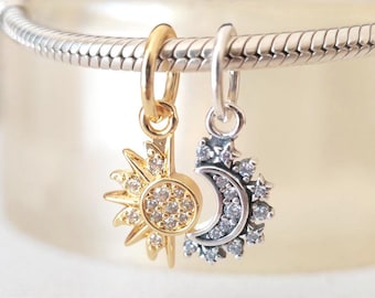 Sterling Silver Sun & Moon Medallion Charm, Pandora Compatible