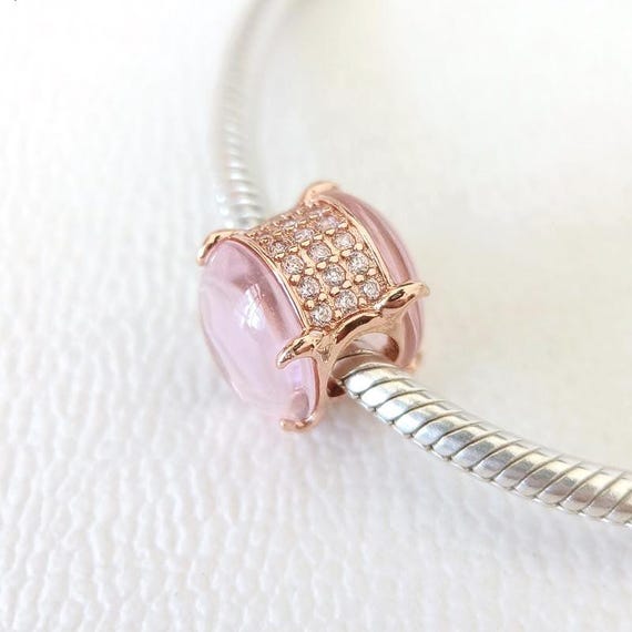 Pink Oval Cabochon Charm:for Pandora Bracelet Rose Gold Charm Bead