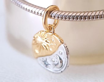 Sun and Moon Medallion Dangle Charm:fits Pandora Charm Bracelets