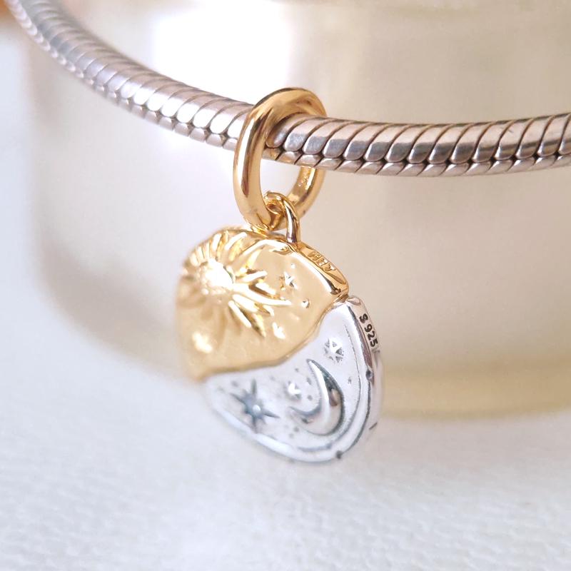 Sun and Moon Medallion Dangle Charm:fits Pandora Charm Bracelets