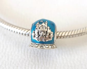 Disney Parks Blue Castle Snowglobe Charm, Sterling Silver Pandora Compatible