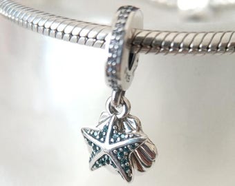 スターリングシルバーのヒトデとシェルのダングルチャーム：パンドラ対応