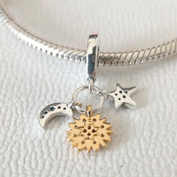 Sun Star Moon 925 Sterling Silver Dangle Charm: Pandora Compatible