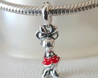 925 Sterling Silver Disney Minnie Dangle Charm, Pandora Compatible Gift for Her