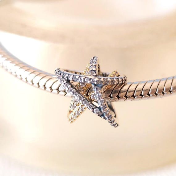 Sparkling Crossover Star Charm:for Pandora Compatible Charm