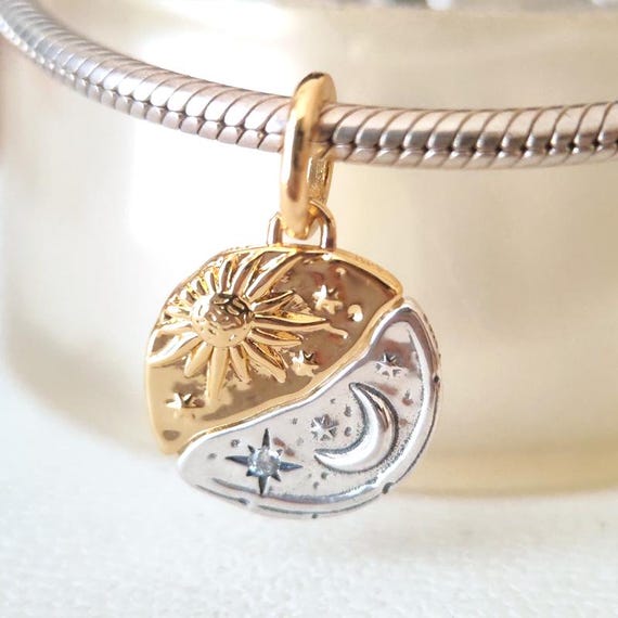 Sun and Moon Medallion Dangle Charm:fits Pandora Charm Bracelets