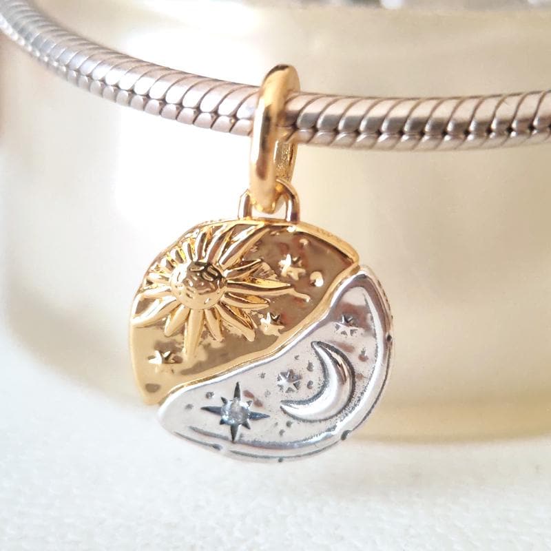 Sun and Moon Medallion Dangle Charm:fits Pandora Charm Bracelets