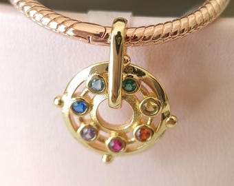ME Chakra Medallion Dangle Charm:For ME & Essence Bracelet Gold Plating Small Hole (2.5mm)