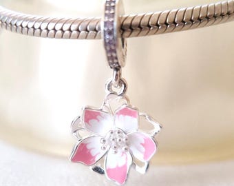 Pink Cherry Blossoms Flowers Dangle Charm:fits Pandora Bracelet