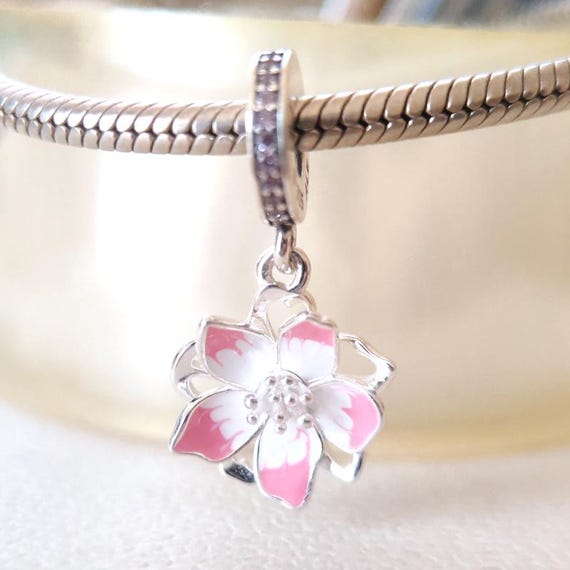Pink Cherry Blossoms Flowers Dangle Charm:fits Pandora Bracelet Pink Cherry Blossoms Flowers Dangle Charm:fits Pandora Bracelet