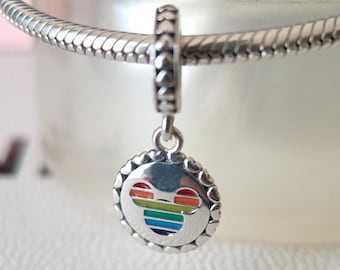 Disney Mickey Mouse Rainbow 925 Sterling Silver Dangle Charm for Pandora Bracelet