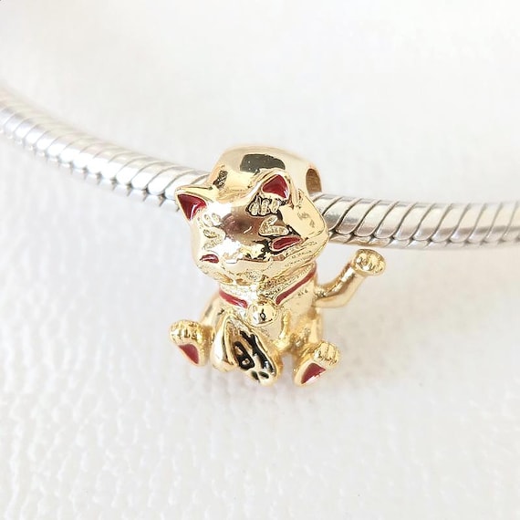 Chinese Fortune Cat Charm:fits Pandora Charm Bracelet Gold Plating
