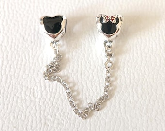 Sterlingzilveren Disney Mickey Minnie veiligheidsketting, compatibel met Pandora-armbanden