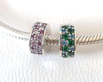 Sterlingzilveren roze en groene bedel met zirkonia, compatibel met Pandora-armband