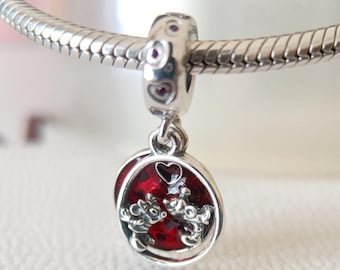 Disney Mickey & Minnie Kissing Dangle Charm, 925 Sterling Silver European Bead
