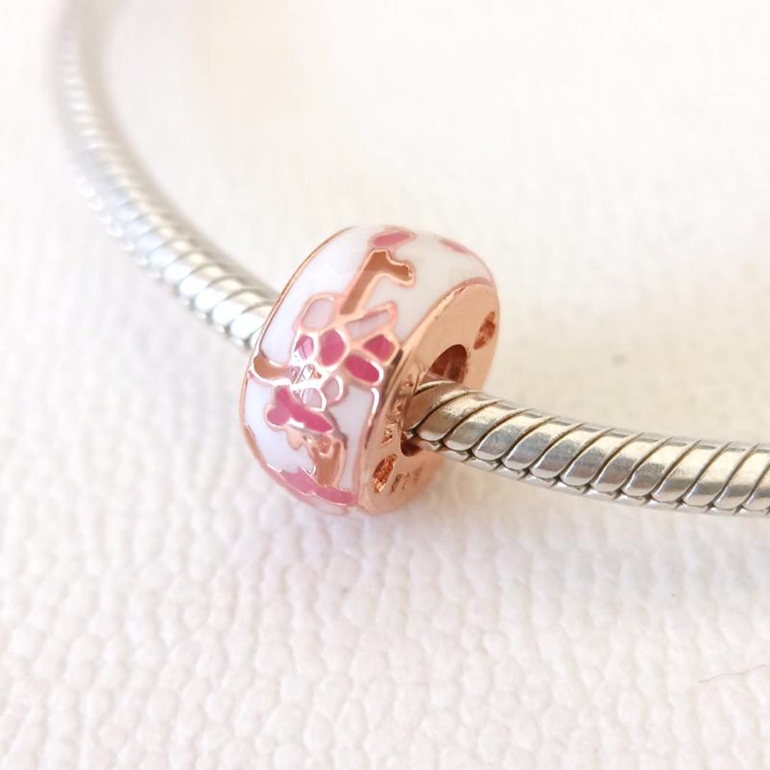Pink Peach Blossom Flower Charm:for Pandora Bracelet Rose Gold