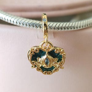 Disney Cinderella Carriage & Heart Dangle Charm:Fit Pandora Charm Bracelets/Fashion Jewelry/Gift for Her/European Bead/Gift Gold plating