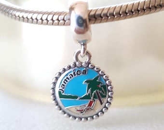 Jamaican Beach 925 Sterling Silver Dangle Charm, Pandora Bracelet Compatible