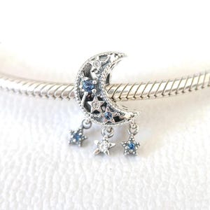 Ciondolo Luna Blu e Stella Polare: per braccialetti Pandora compatibili in argento Sterling